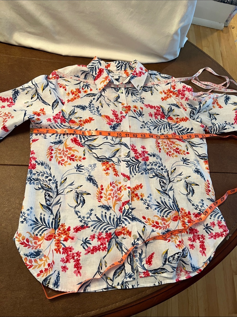 Chico’s women’s linen button front colorful shirt, 3/4 sleeves. Sz 1 fits Sz 8 - Picture 6 of 9